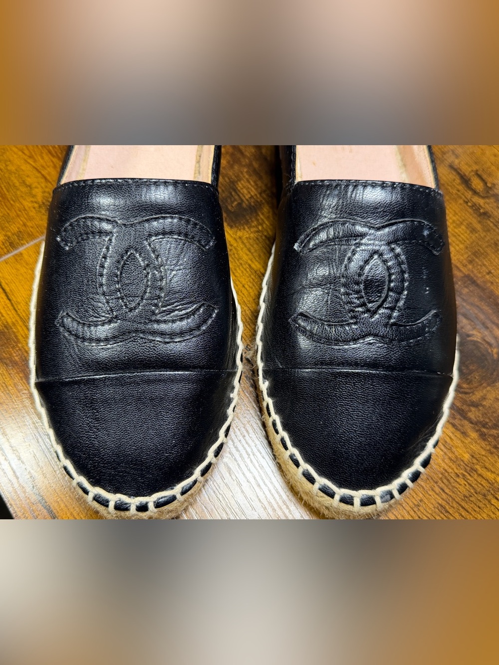 CHANEL Black Leather Espadrille Slip-On Loafers - Picture 4 of 13